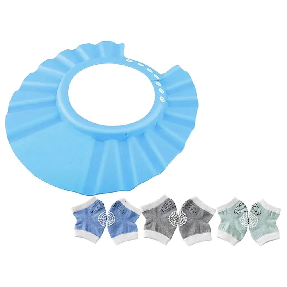 Star Babies - Adjustable Shower Cap w/ Baby Boy's Knee Pad 3Pcs - Blue