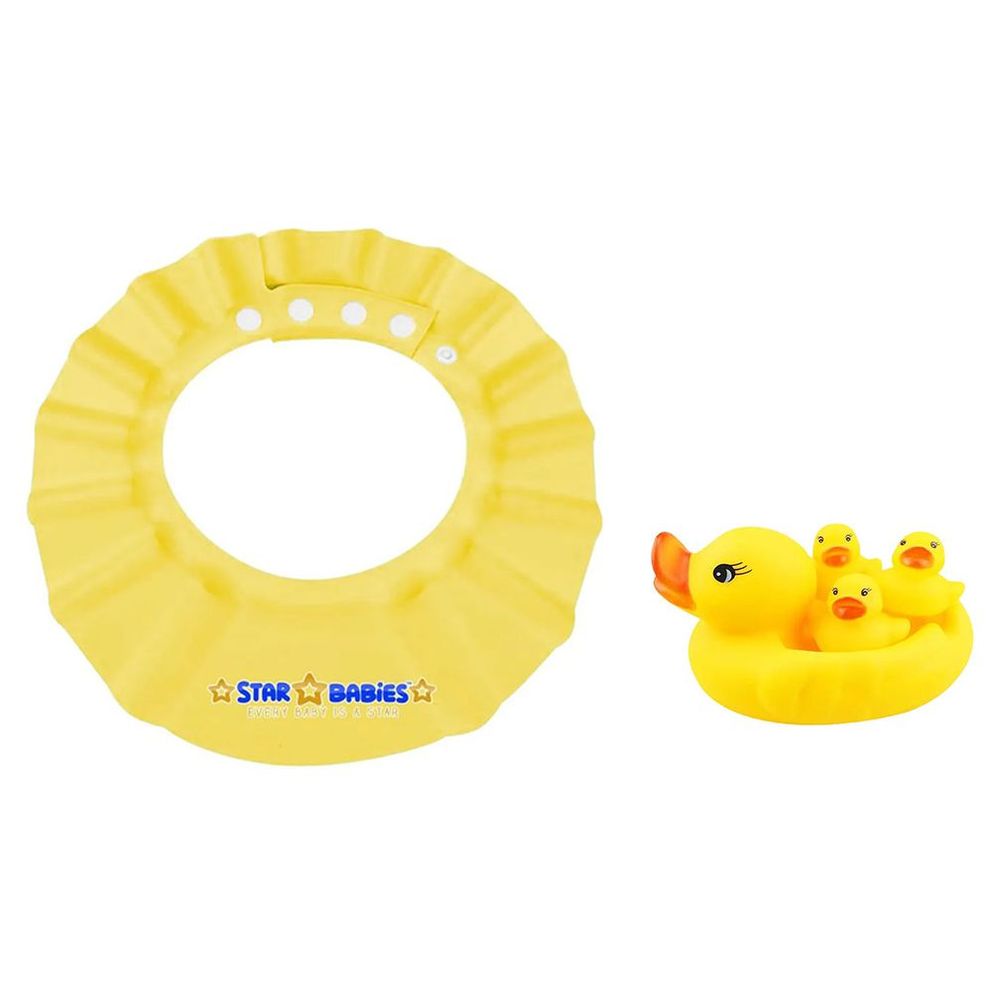 Star Babies - Adjustable Shower Cap w/ Rubber Duck Toy 4Pcs - Yellow