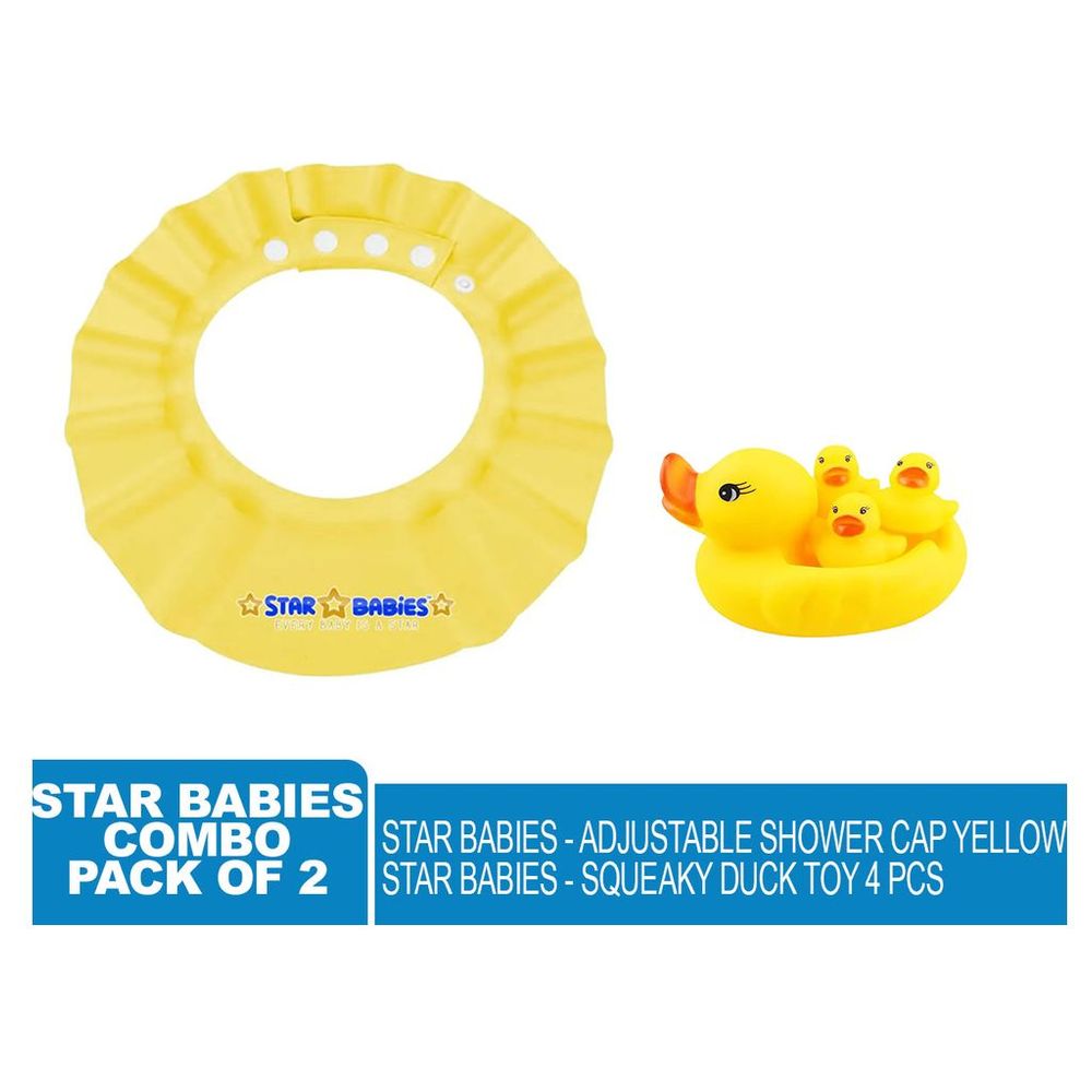 Star Babies - Adjustable Shower Cap w/ Rubber Duck Toy 4Pcs - Yellow