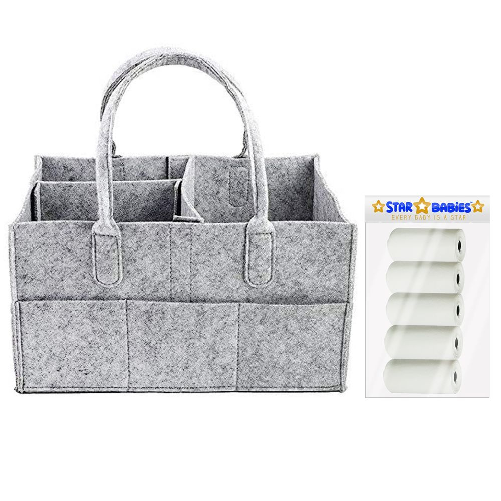 Star Babies - Scented Nappy Bag - 5 Pcs With Diaper Caddy Organizer - Grey