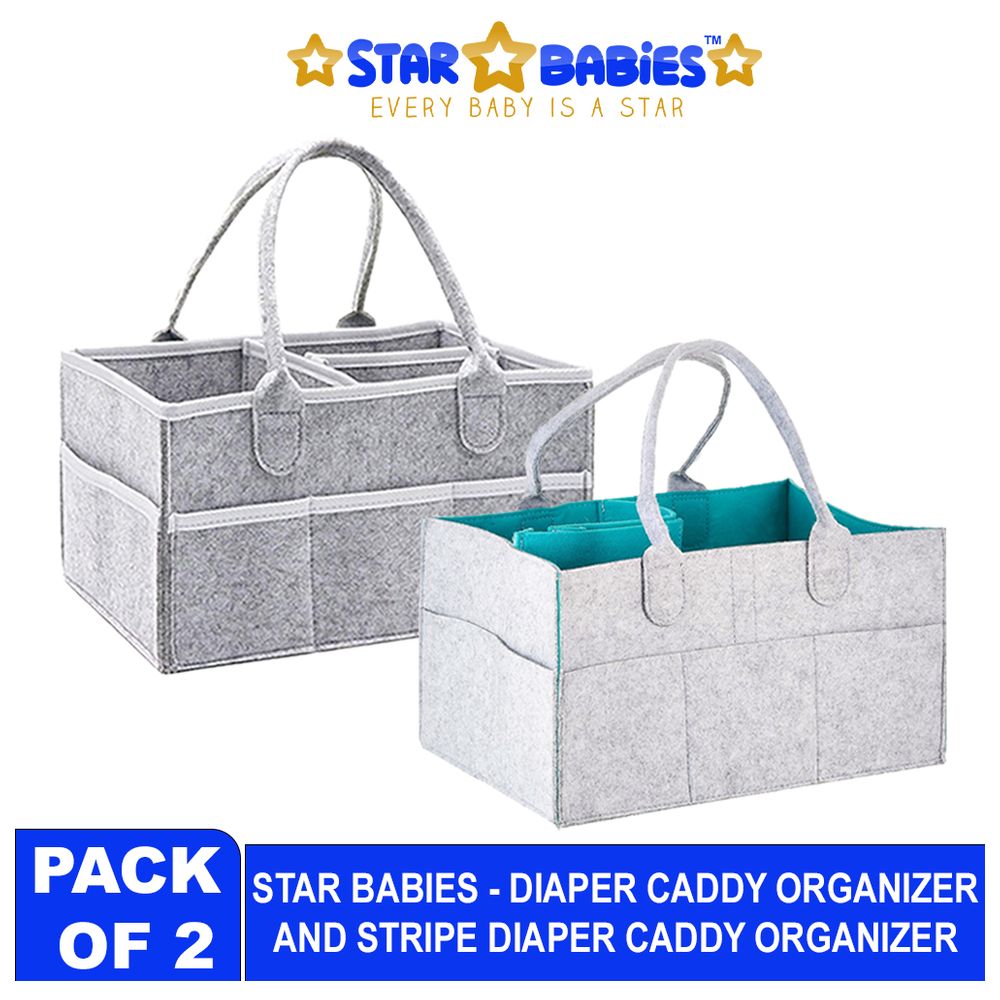 Star Babies - Baby Diaper Caddy Organizer - Pack of 2 - Grey/Grey Green