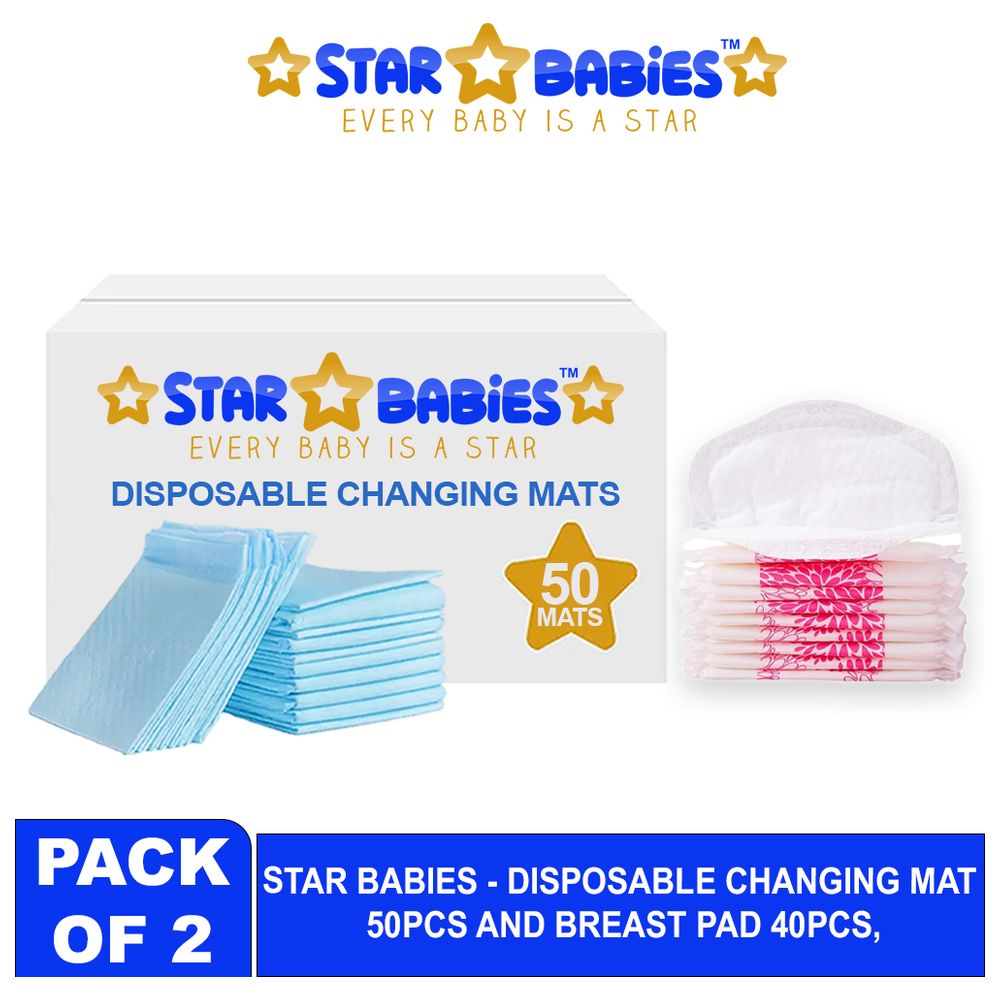 Star Babies - Disposable Changing Pads With Disposable Breast Pad 90Pc Set - Blue