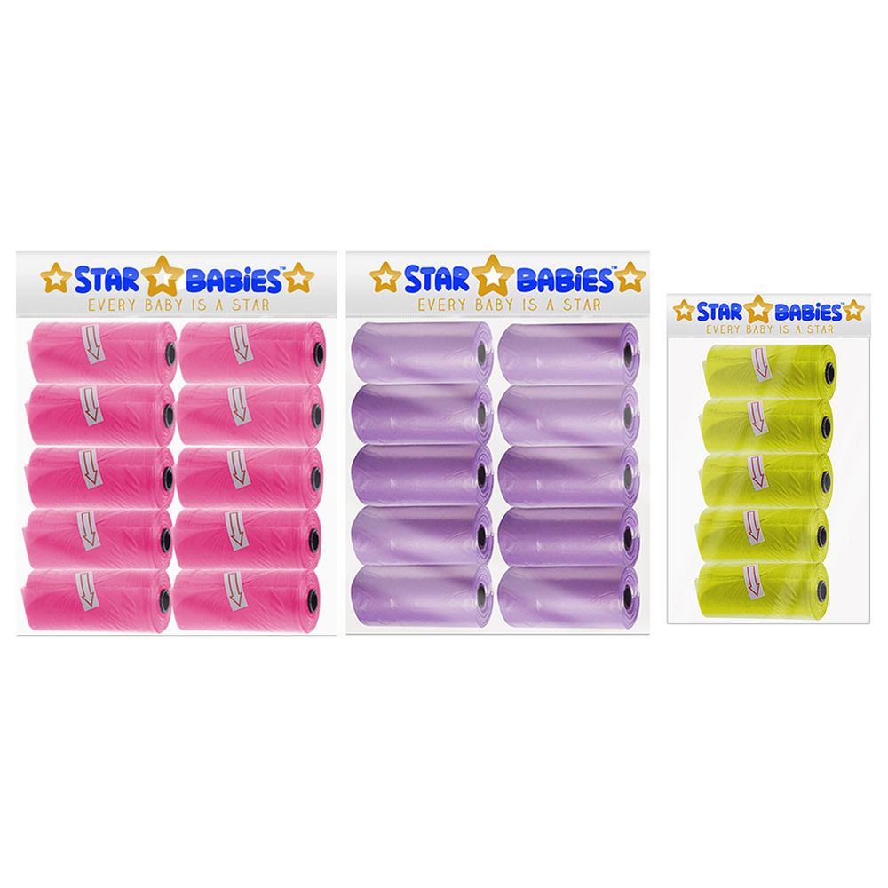 Star Babies - Scented Nappy Bag - Pink/Lavender/Yellow - Pack of 25/375 Bags