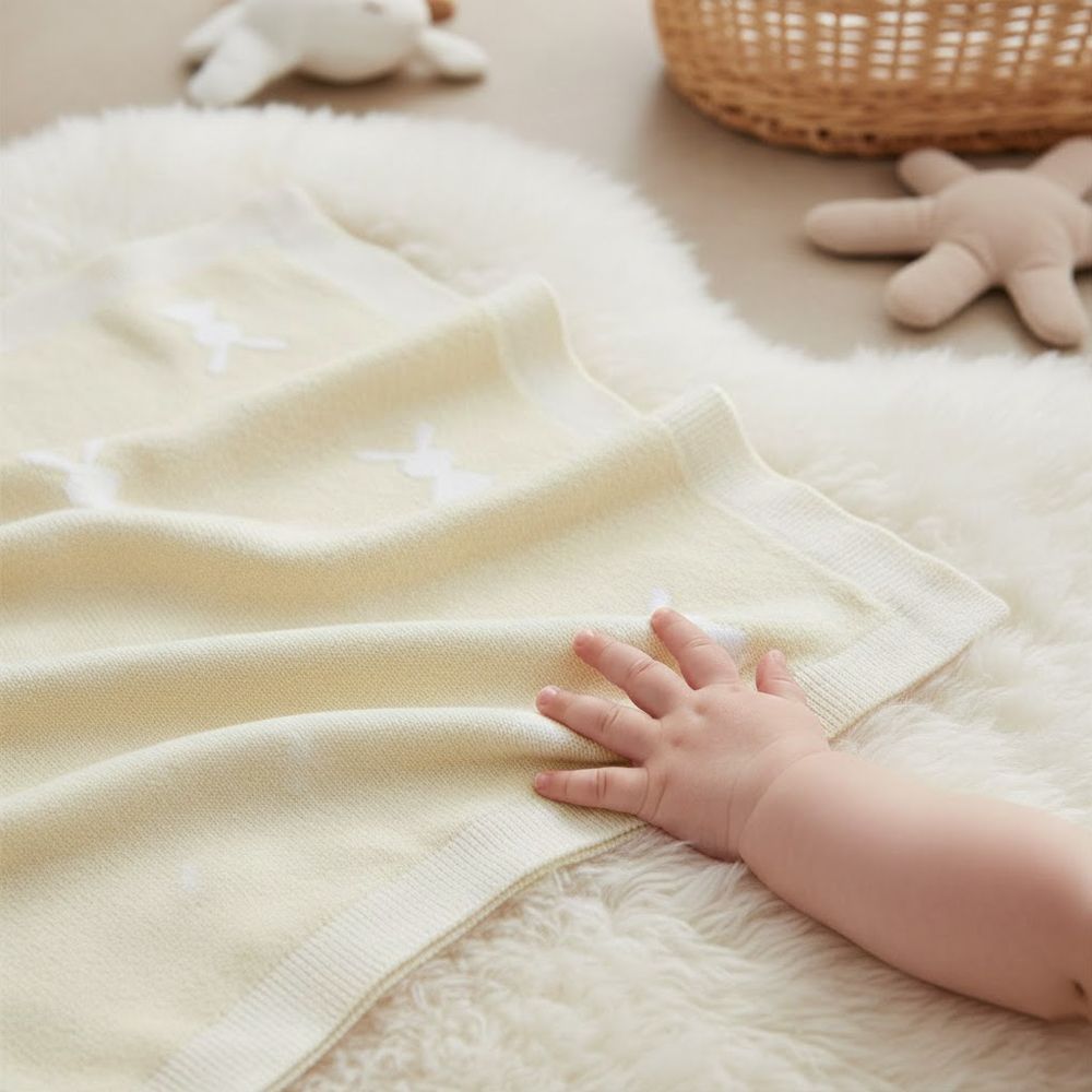 Star Babies - Baby Bunny Knitted Blanket - Cream - 80 x 100 cm
