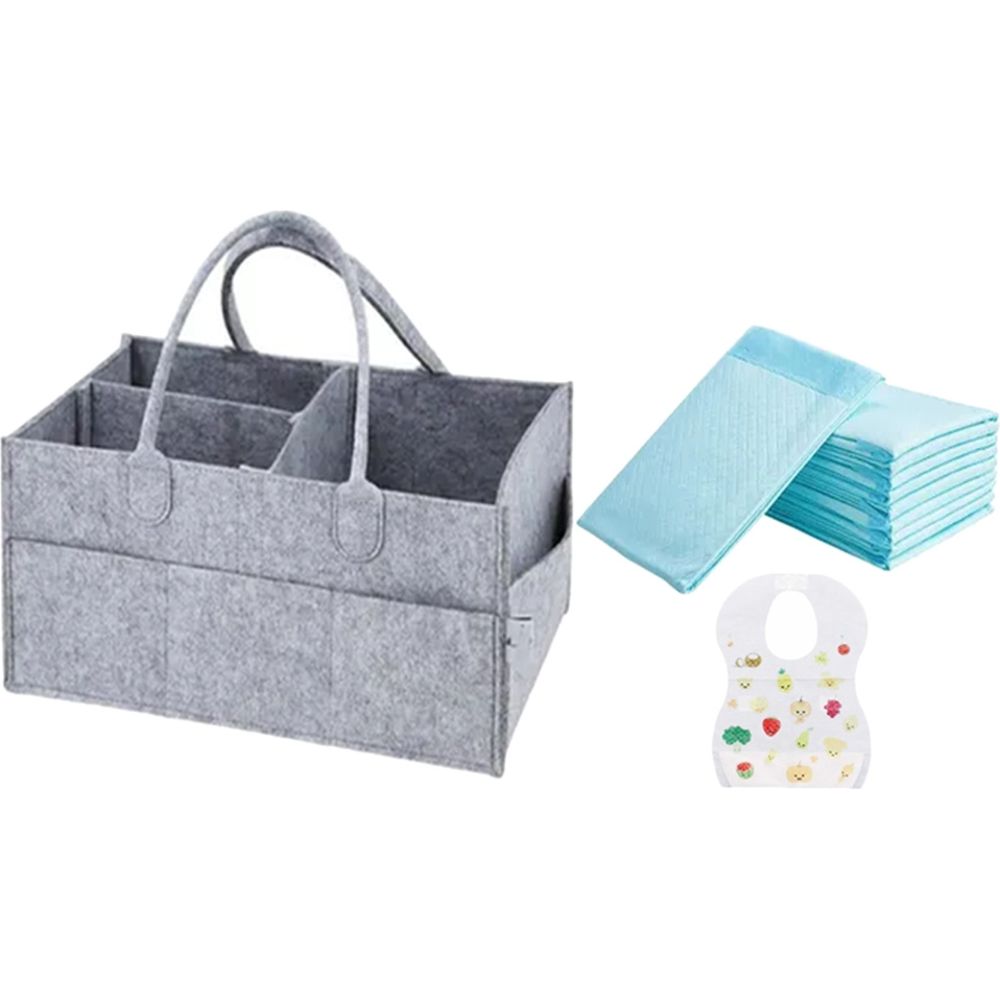 Star Babies - Diaper Caddy Organizer And Changing Mat With Disposable Bibs - 21 Pc Set