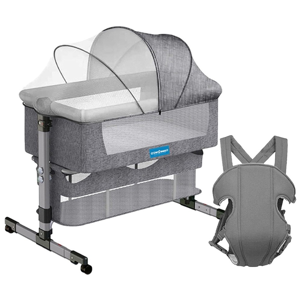 Star Babies - Bedside Crib With Mosquito Net And Baby Carrier - Grey