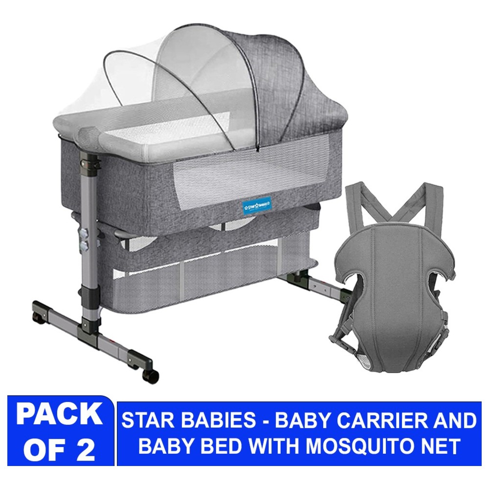 Star Babies - Bedside Crib With Mosquito Net And Baby Carrier - Grey