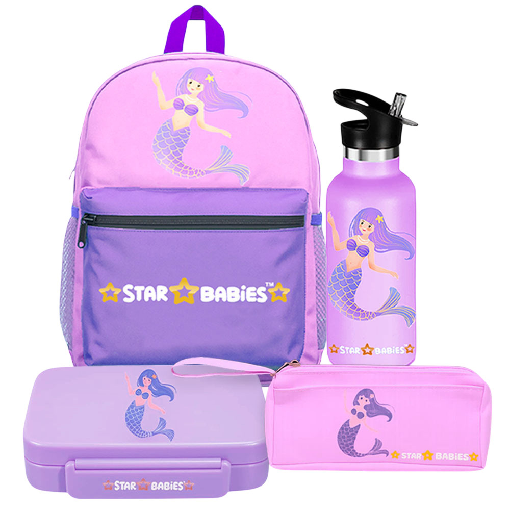 Star Babies - School Backpack With Bento Lunch Box, Stainless Steel Water Bottle And Pencil Case - Mermaid