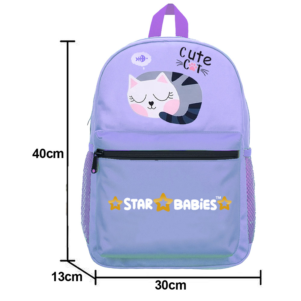 Star Babies - School Backpack With Bento Lunch Box, Stainless Steel Water Bottle And Pencil Case - Cute Cat