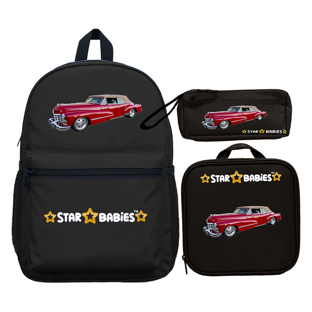 Star Babies - School Backpack With Bento Lunch Bag And Dual Zipper Pencil Case - Car