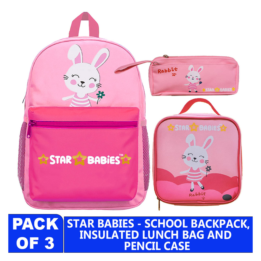 Star Babies - School Backpack With Bento Lunch Bag And Dual Zipper Pencil Case - Rabbit