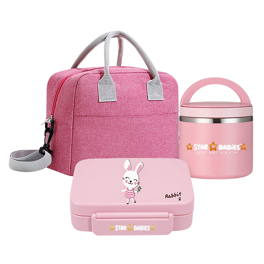 Star Babies - 5-Compartment Lunch Box With Insulated Lunch Bag And Stainless Steel Food Jar Set - Cute Rabbit