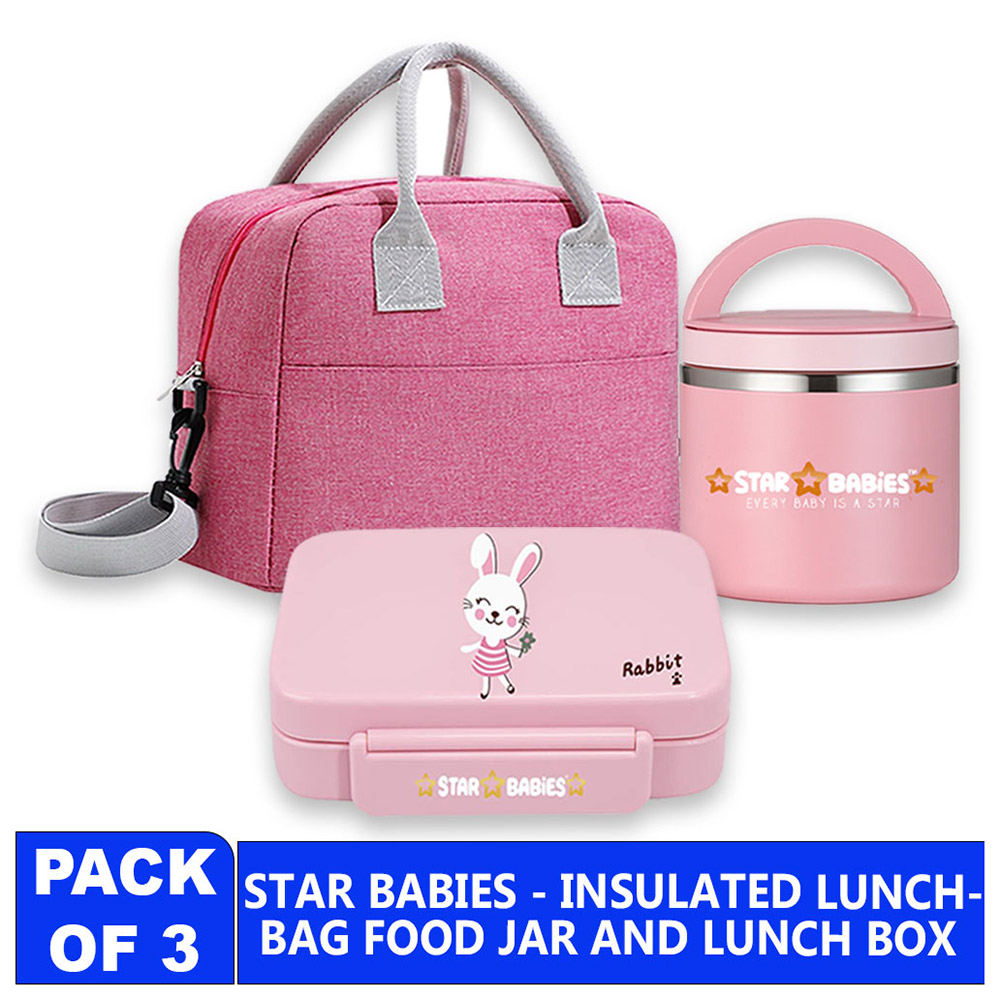 Star Babies - 5-Compartment Lunch Box With Insulated Lunch Bag And Stainless Steel Food Jar Set - Cute Rabbit