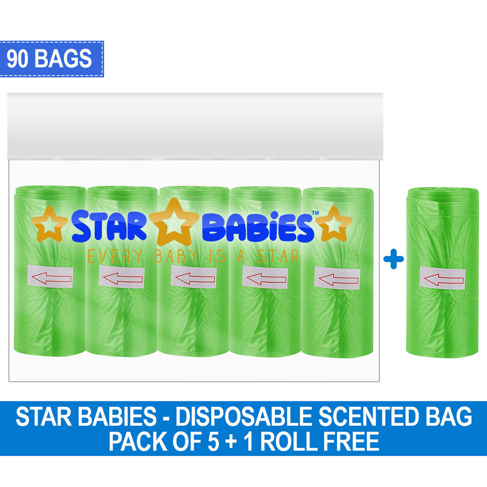 Star Babies - Scented Nappy Bag - Green - Pack Of 6 - 90 Bags