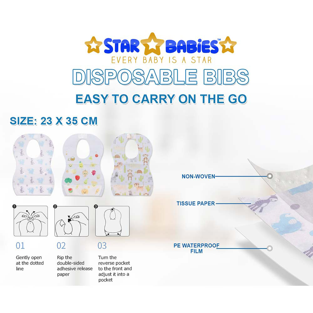 Star Babies - Caddy Diaper Bag Grey With Disposable Bibs - 10 Pcs