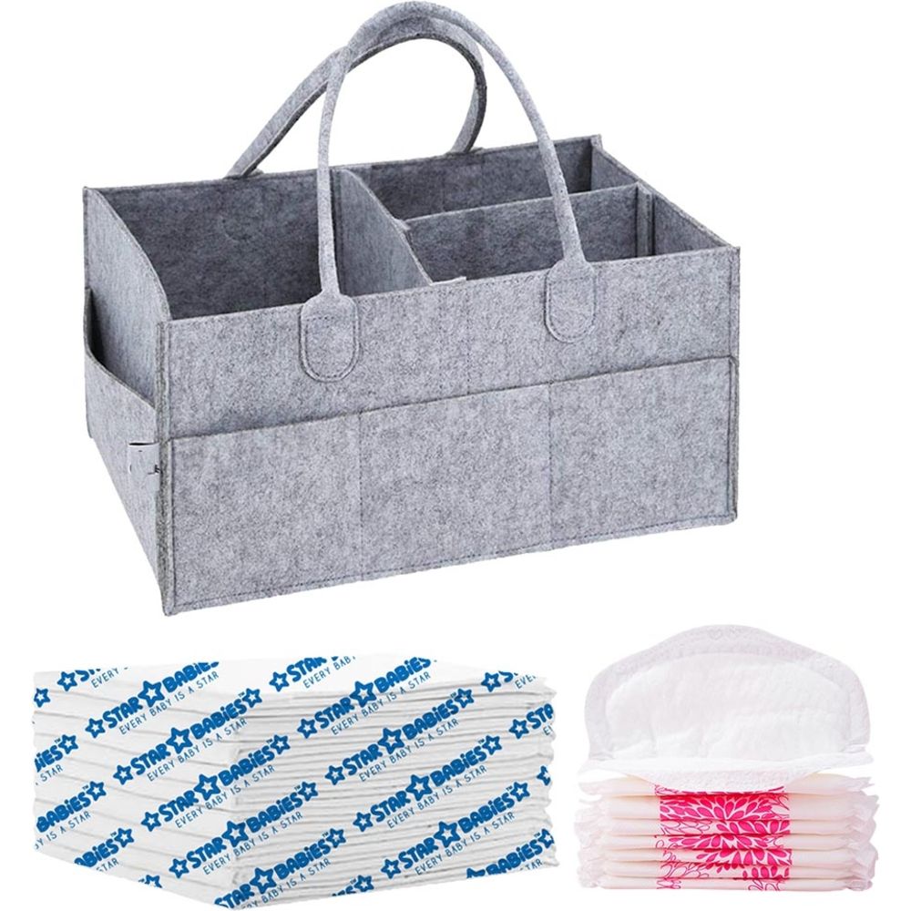 Star Babies - Diaper Caddy Organizer And Breast Pad With Changing Mat - 21 Pc Set