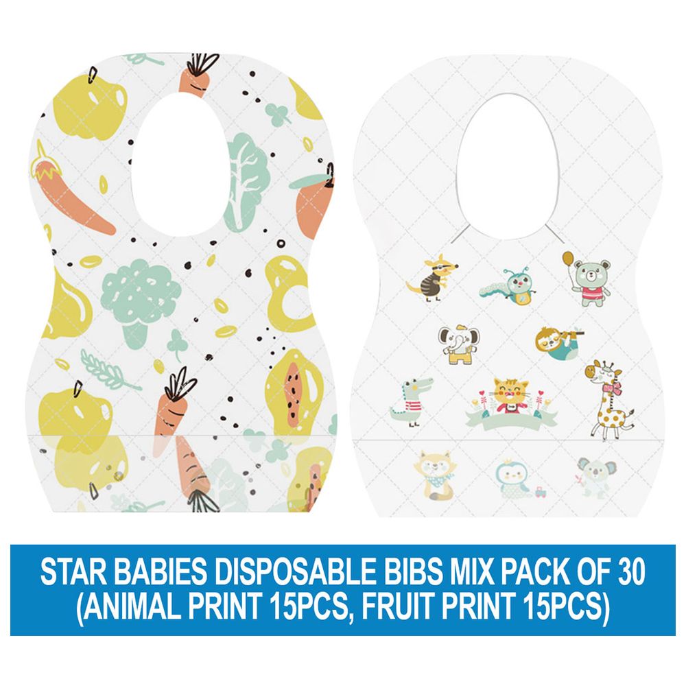 Star Babies - Disposable Bibs - Animal/Fruits Print