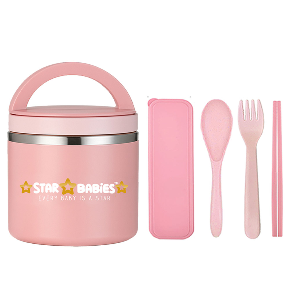 Star Babies - Stainless Steel Food Jar With Cutlery Set - Pink - 5 Pc Set