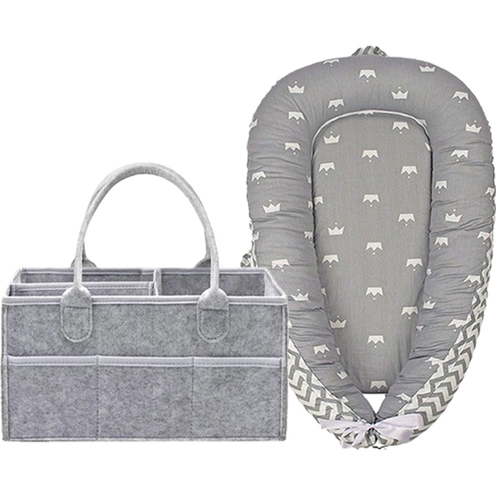 Star Babies - Baby Sleeping Pod With Striped Diaper Caddy Organizer - Grey