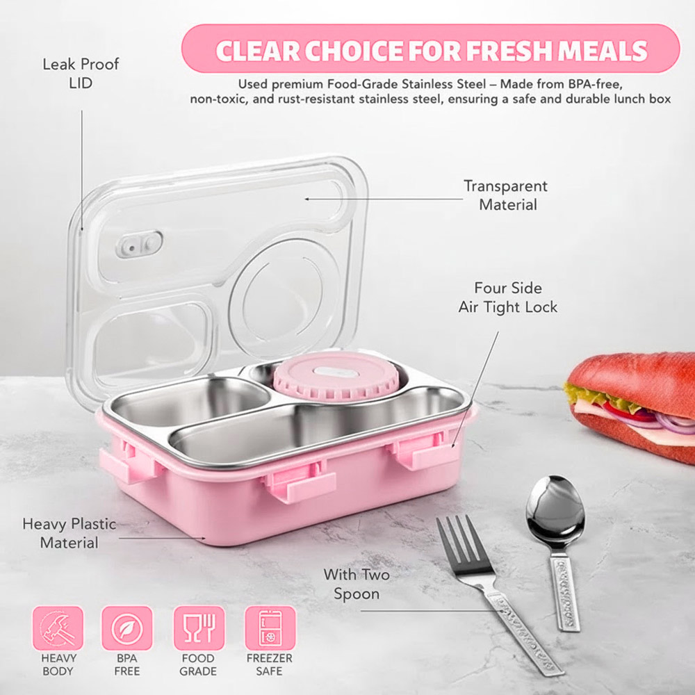 Star Babies - Lunch Bag With Bento Lunch Box And Stainless Steel Cutlery Set - Pink - 6 Pc Set
