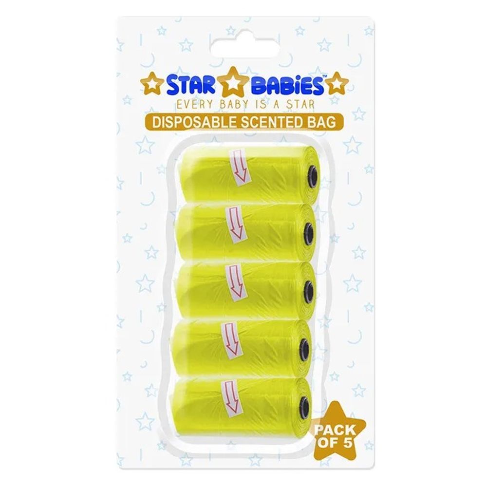 ستار بيبيز - أكياس حفاضات معطرة - 5 رول - 75 كيس - أصفر