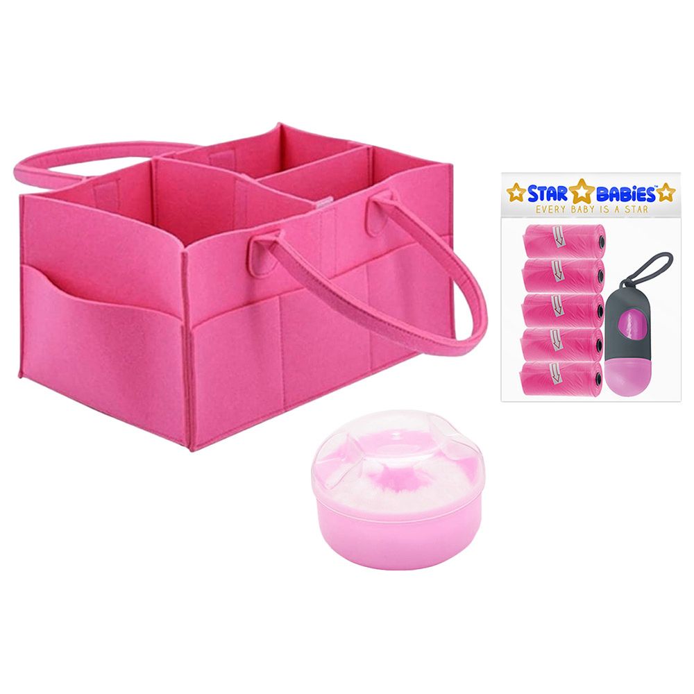 Star Babies - Diaper Caddy Organizer With Scented Nappy Bag Dispenser And Powder Puff - Pink