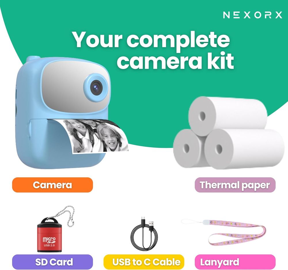 Nexorx - Kids Camera With Instant Print - Blue