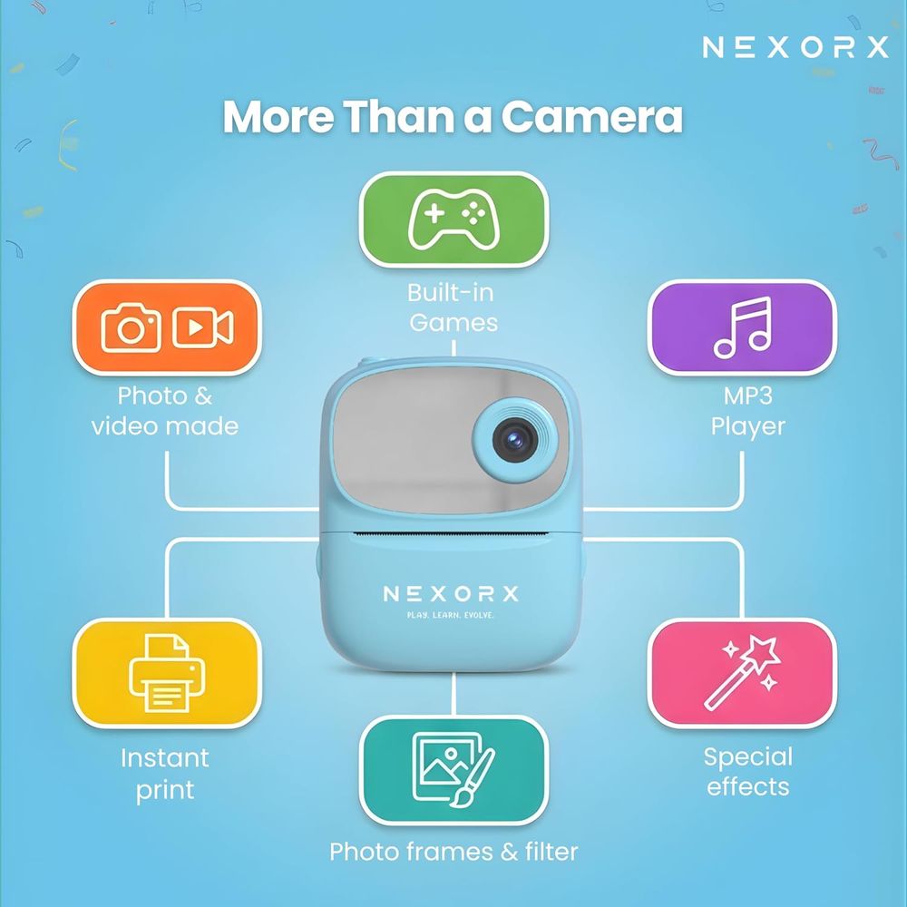 Nexorx - Kids Camera With Instant Print - Blue