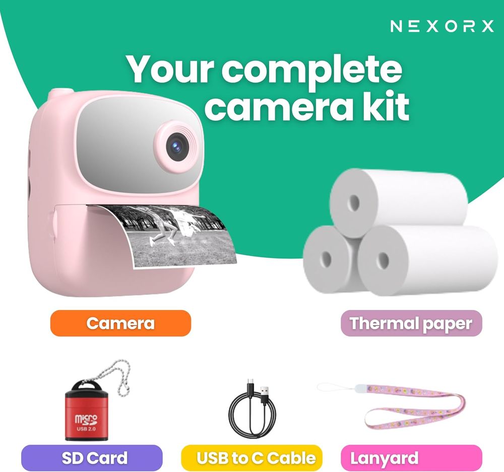 Nexorx - Kids Camera With Instant Print - Pink