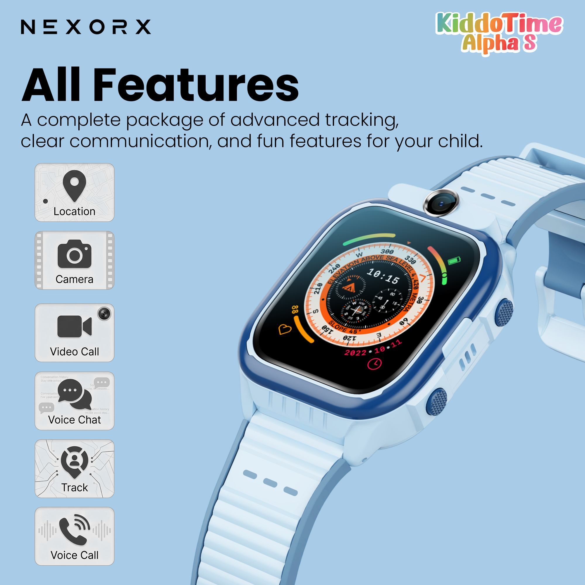 Nexorx - KiddoTime Alpha S Kids Smartwatch - Blue - 1.52-Inch