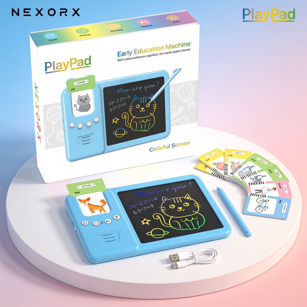 Nexorx - PlayPad Kids LCD Learning Tablet With Flash Cards - Blue
