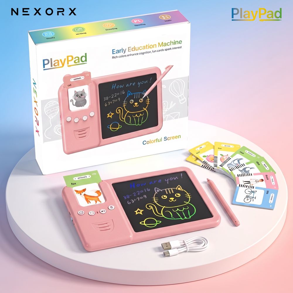 Nexorx - PlayPad Kids LCD Learning Tablet With Flash Cards - Pink