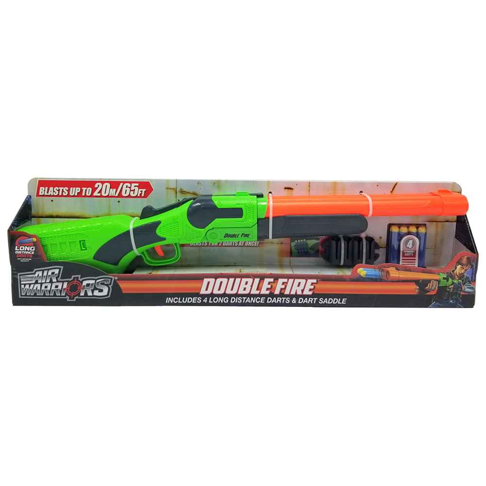 Buzzbee Toys - Air Warriors Double Fire Toy Gun w/ Darts - 8 Pcs
