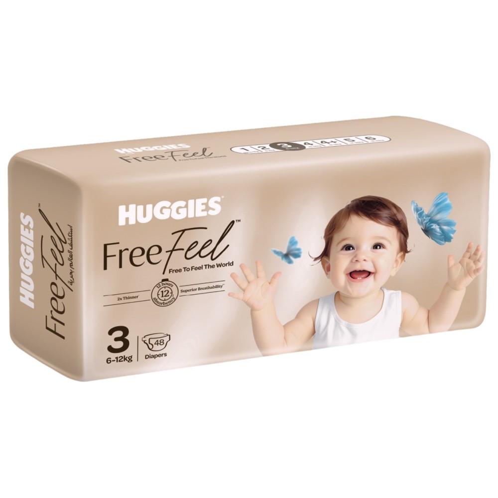 Huggies - Free Feel Active Baby Diapers - Size 3 - 6-12 kg - 48 Count