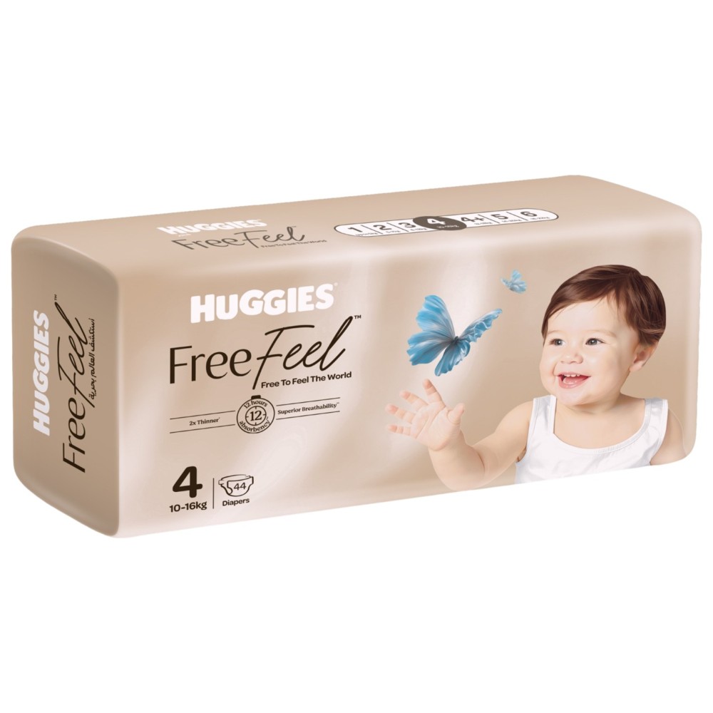 Huggies - Free Feel Active Baby Diapers - Size 4 - 10-16 kg - 44 Count