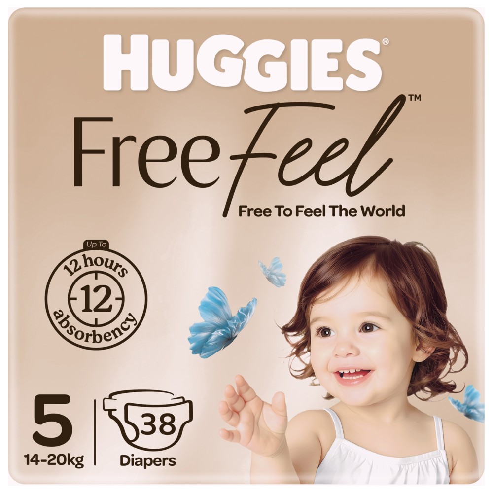 Huggies - Free Feel Active Baby Diapers - Size 5 - 14-20 kg - 38 Count