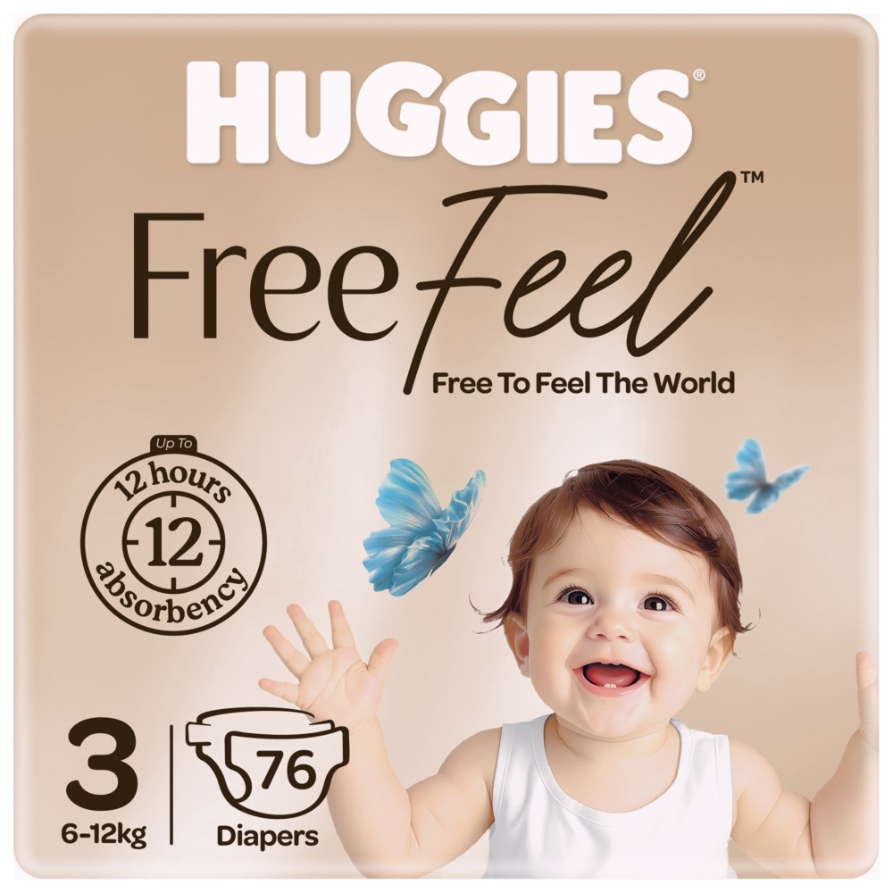 Huggies - Free Feel Active Baby Diapers - Size 3 - 6-12 kg - 76 Count