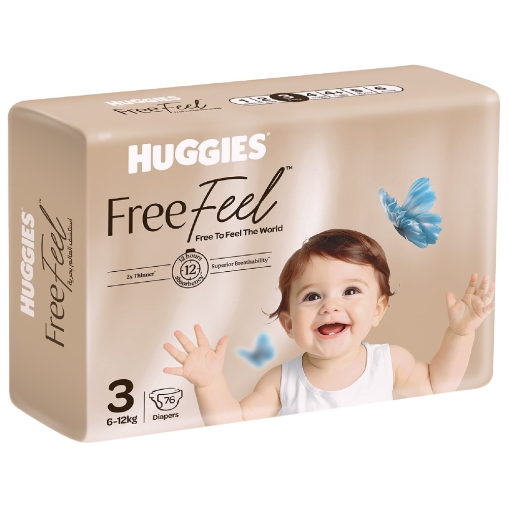 Huggies - Free Feel Active Baby Diapers - Size 3 - 6-12 kg - 76 Count