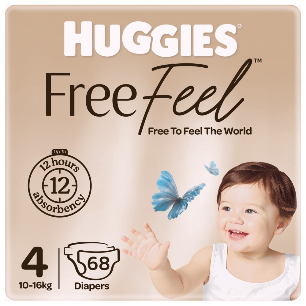 Huggies - Free Feel Active Baby Diapers - Size 4 - 10-16 kg - 68 Count