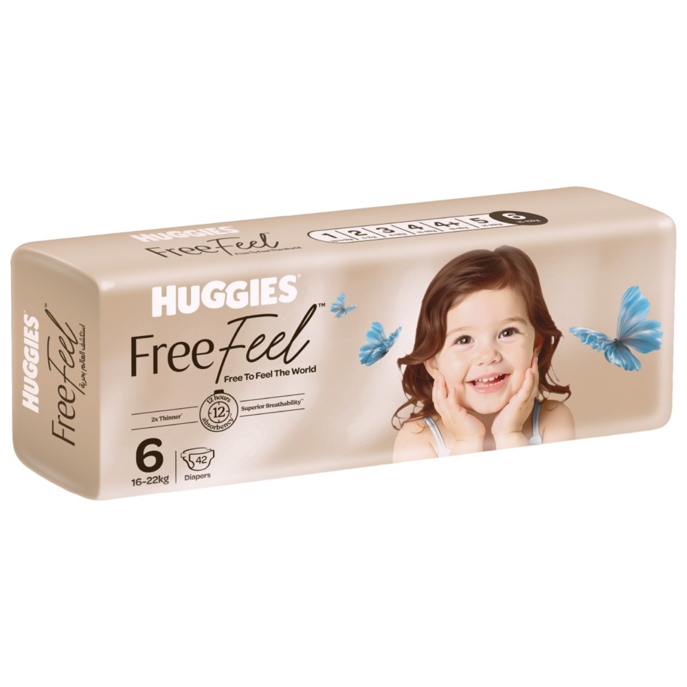 Huggies - Free Feel Active Baby Diapers - Size 6 - 16-22 kg - 42 Count
