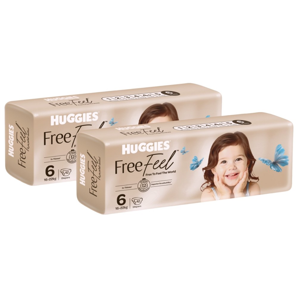 Huggies - Free Feel Active Baby Diapers - Jumbo Box - Size 6 - 16-22 kg - Pack of 2 - 84 Count
