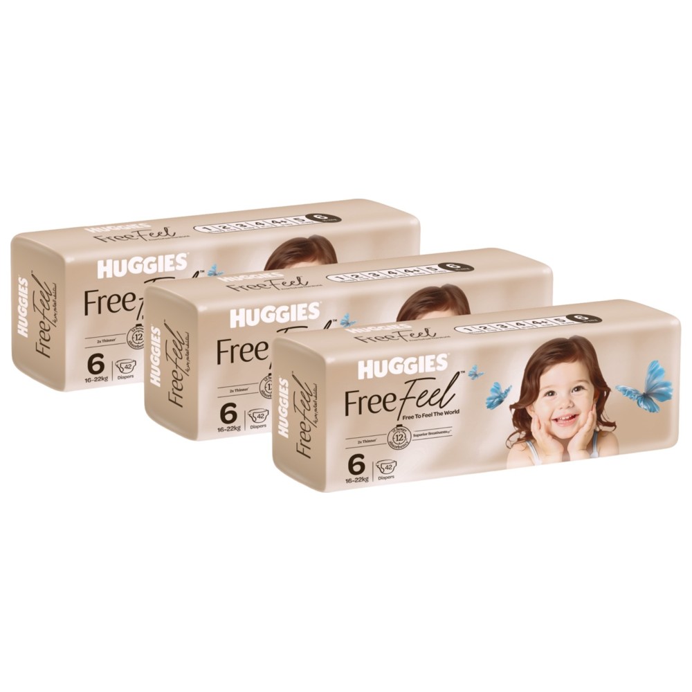 Huggies - Free Feel Active Baby Diapers - Jumbo Box - Size 6 - 16-22 kg - Pack of 3 - 126 Count