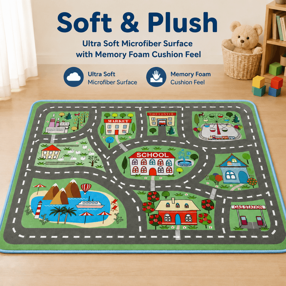 Factory Price - Kid's Interactive City Road Design Play Mat Rug - 160 x 200 cm