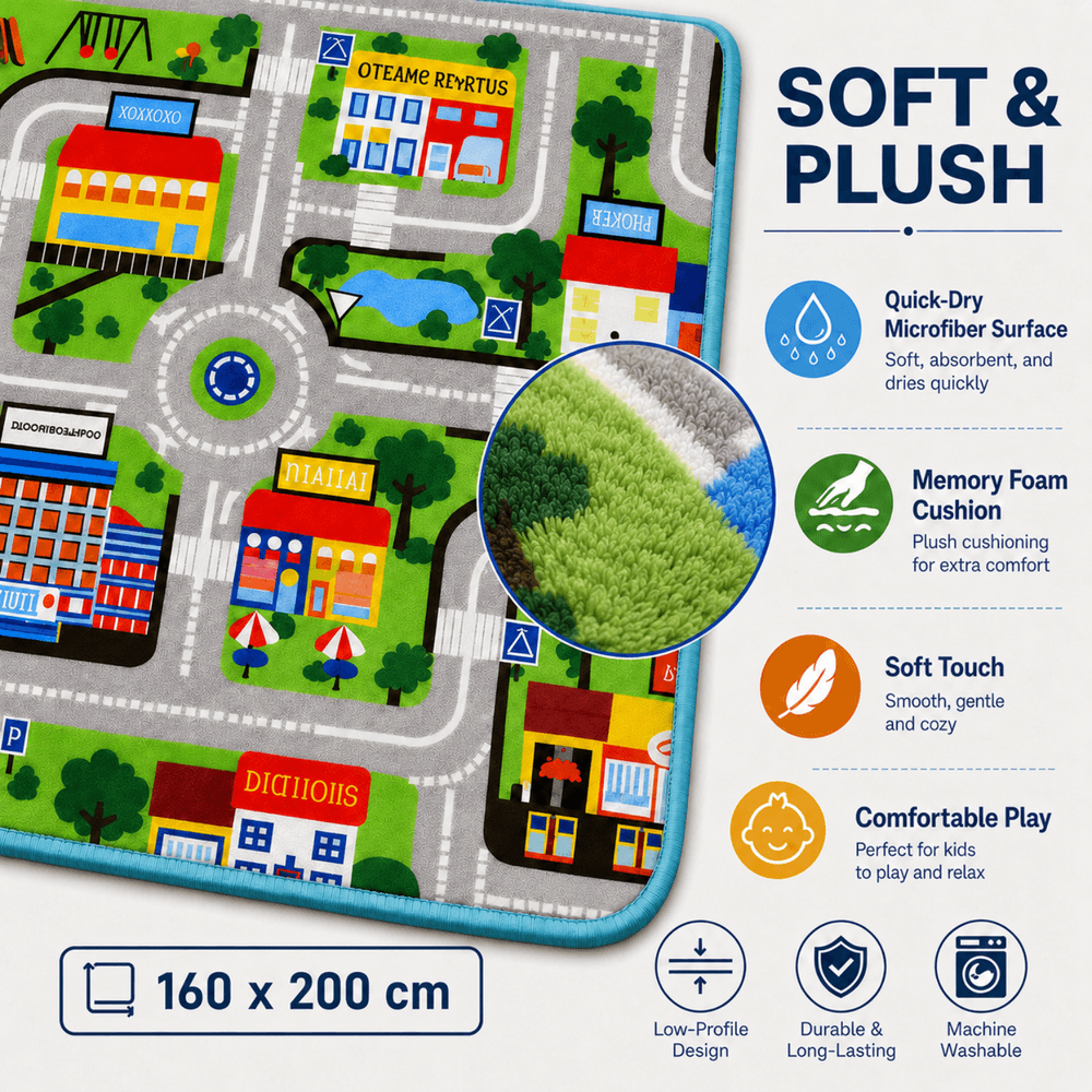 Factory Price - Kid's Road Map Design Play Mat Rug - 160 x 200 cm
