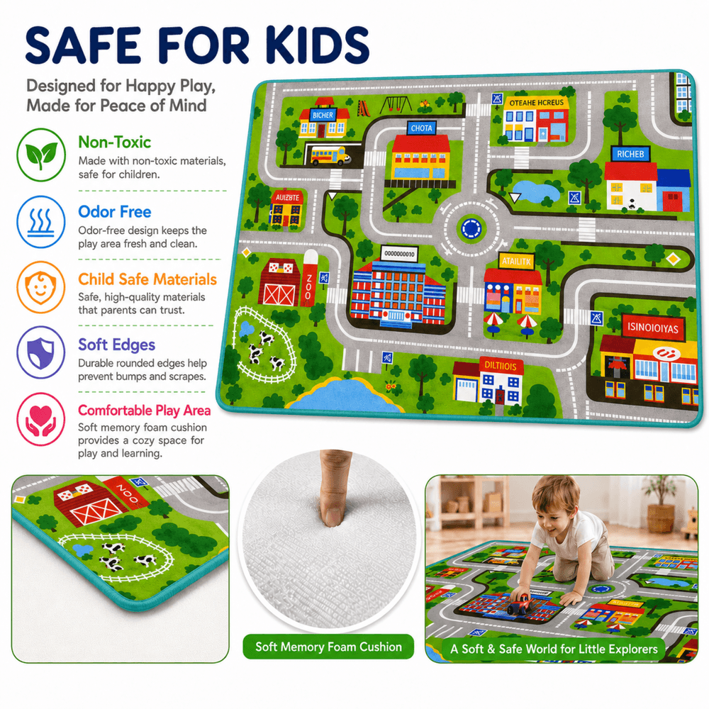 Factory Price - Kid's Road Map Design Play Mat Rug - 160 x 200 cm