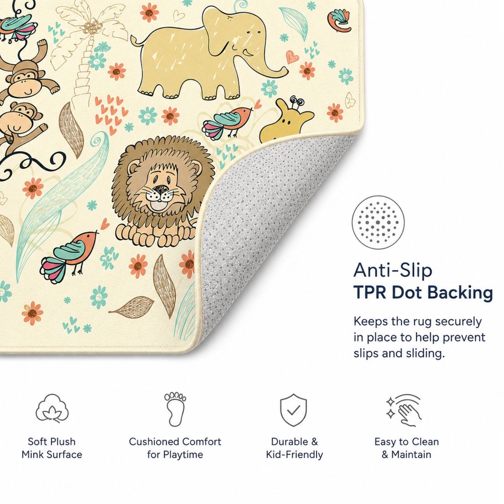 Factory Price - Kid's Jungle World Design Play Mat Rug - 160 x 200 cm