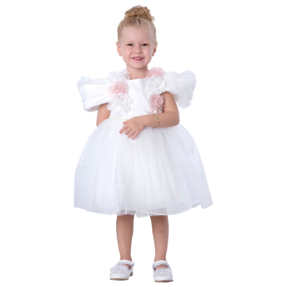 Via Bambino - Girl's Floral Detail Chiffon Dress - White