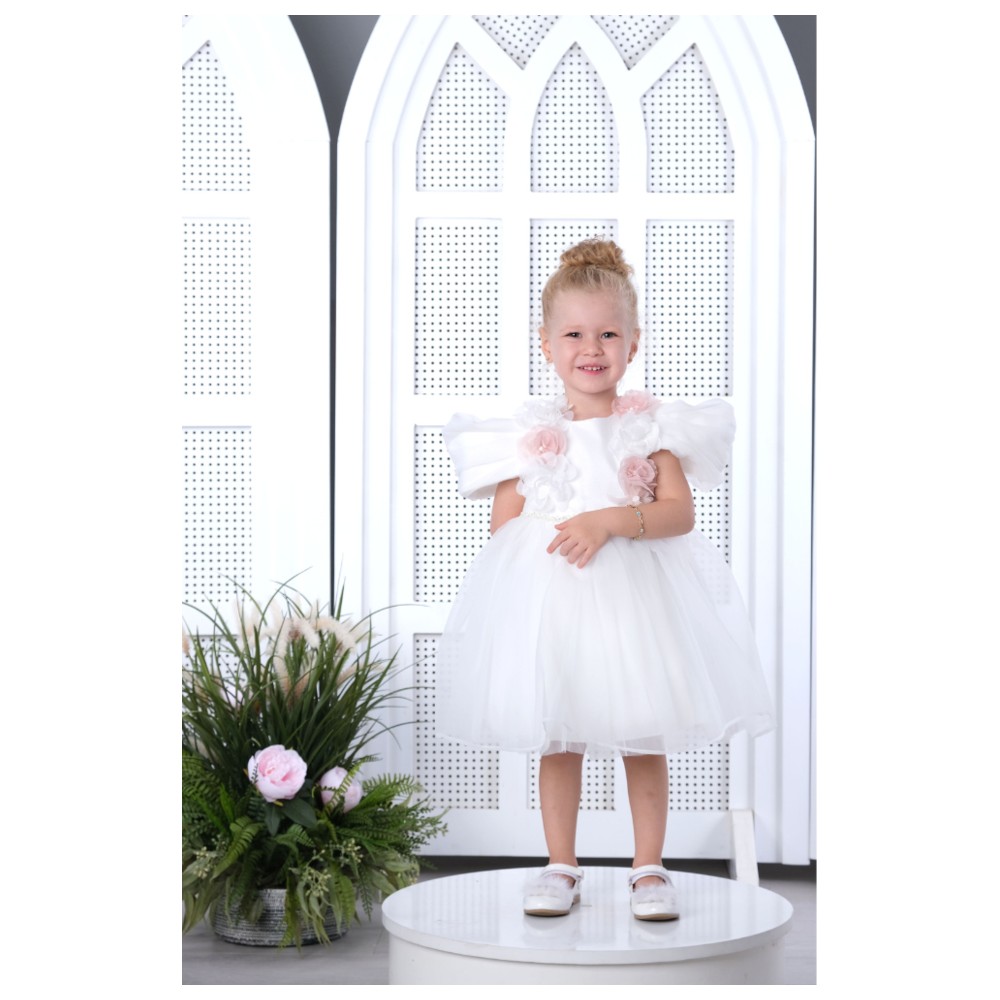 Via Bambino - Girl's Floral Detail Chiffon Dress - White