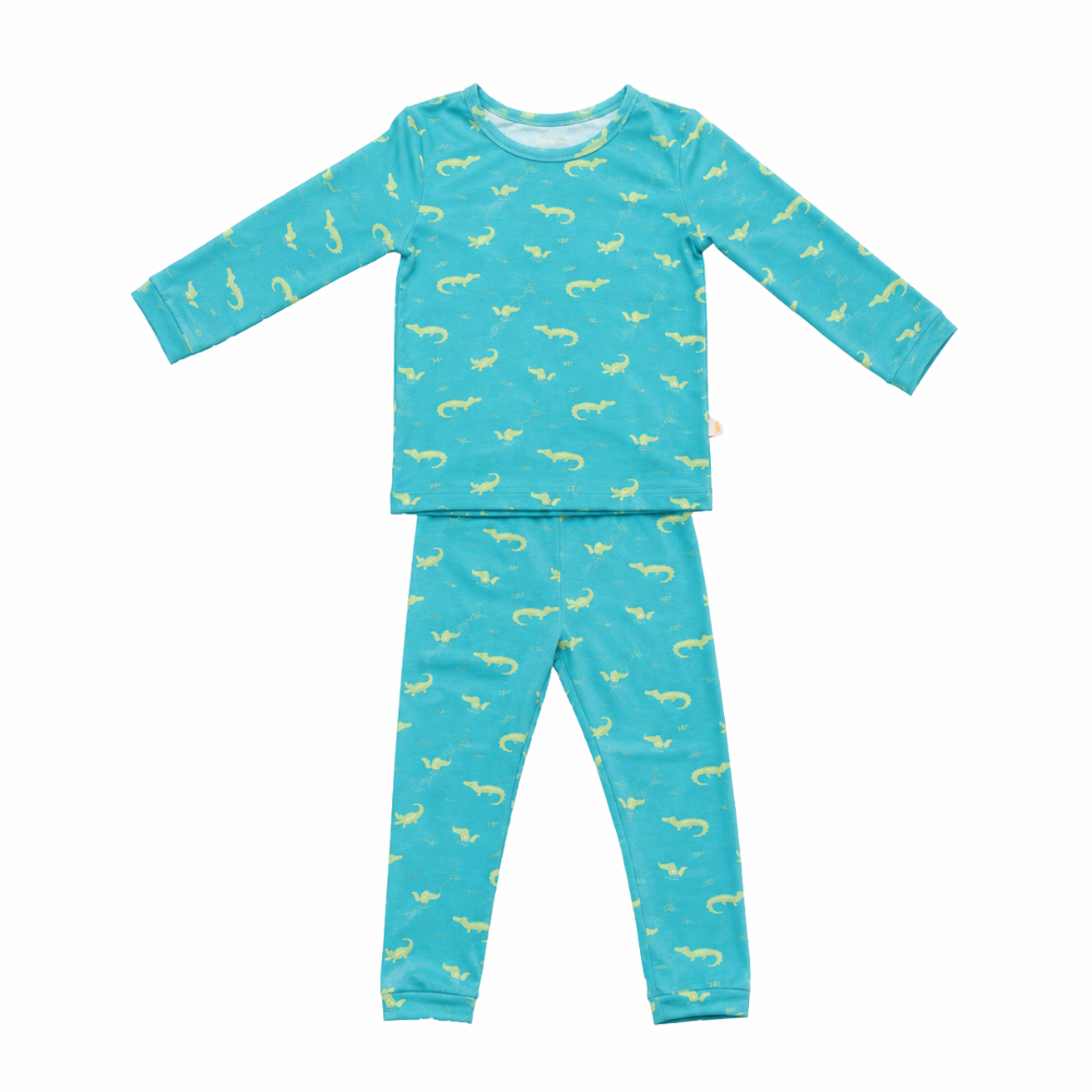 Hushabye - 2pc-Set - Crocodile Printed Bamboo Pyjama Set - Turquoise
