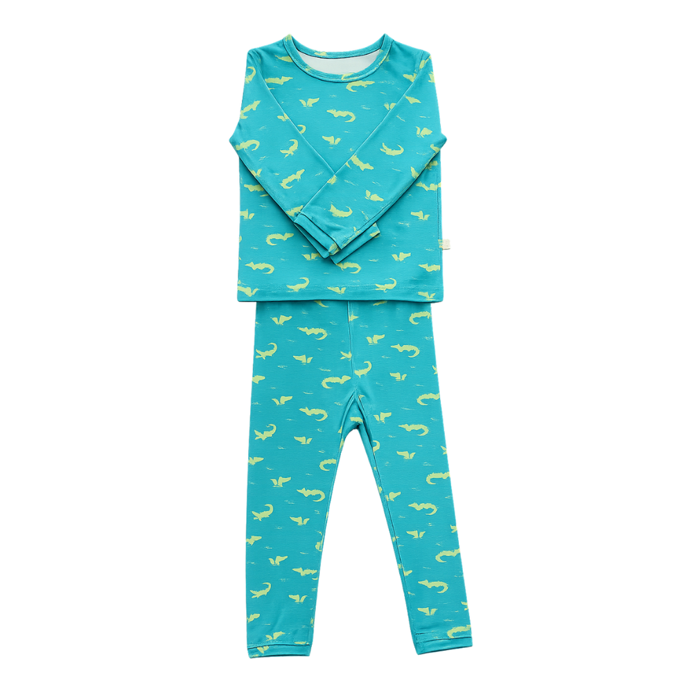 Hushabye - 2pc-Set - Crocodile Printed Bamboo Pyjama Set - Turquoise